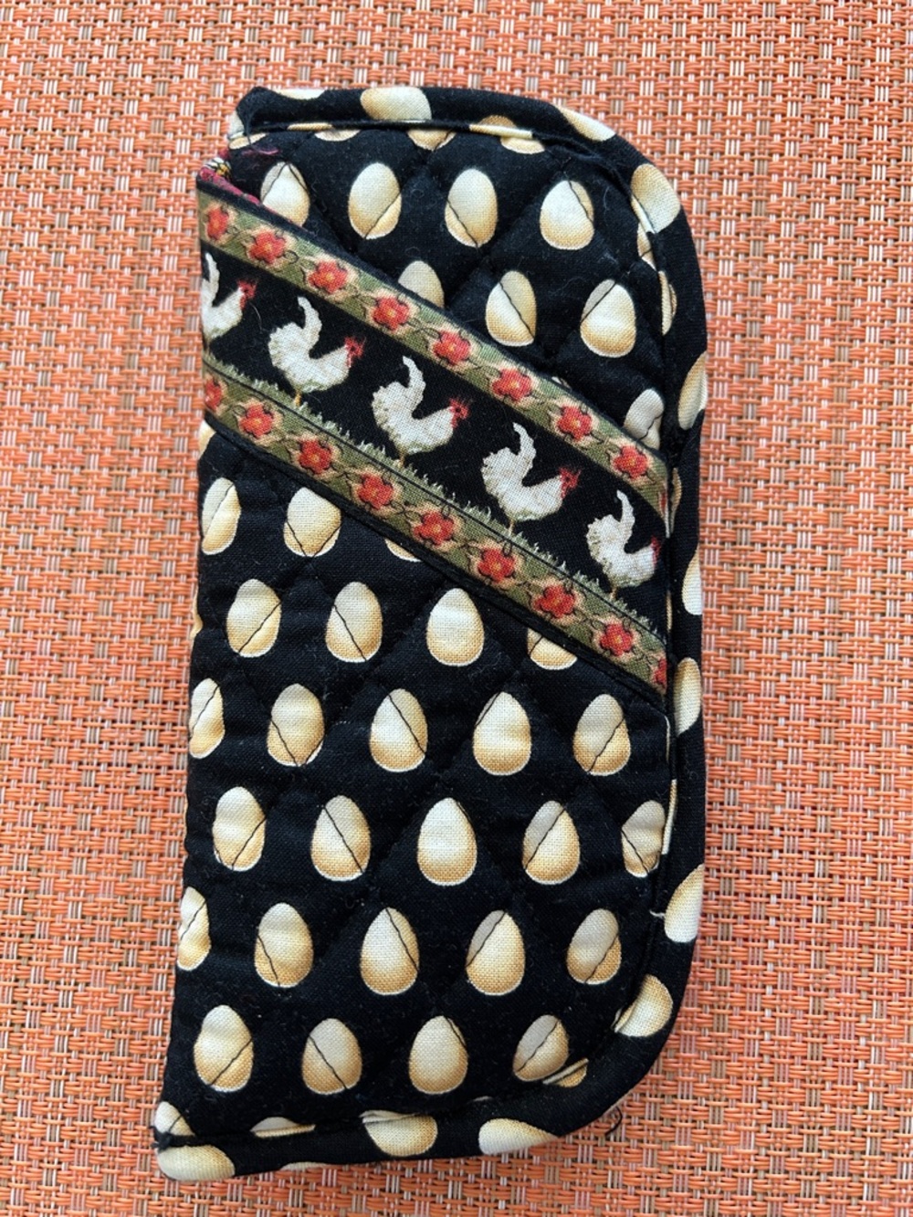 Vera Bradley Black and Cream Quilted Eyeglass Holder Featuring Chickens & Eggs